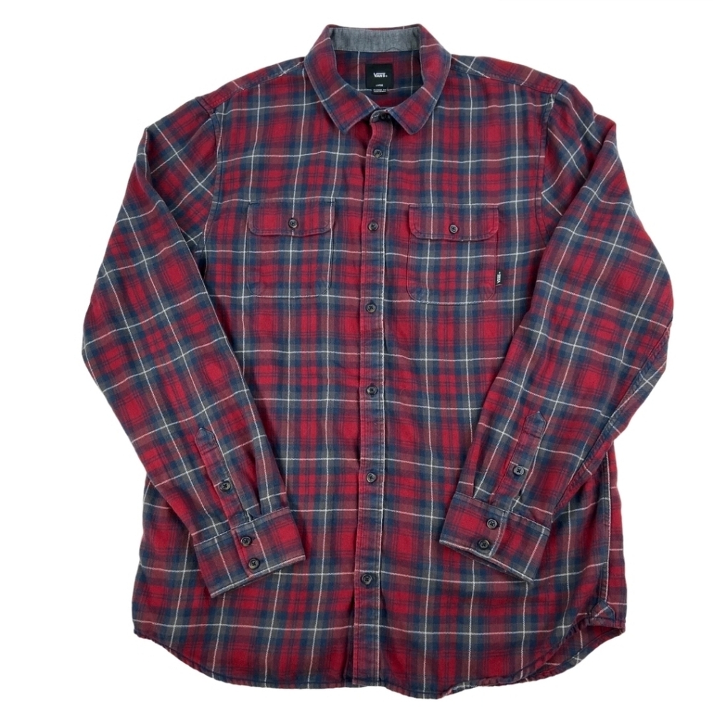 Vans Red and Blue Plaid Casual Button Down Shirt
